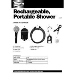 Streetwize Rechargeable Portable Shower -CampLux Sales Shop Shower Instruction 53906.1636115829