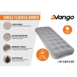 Vango Single Flocked Airbed -CampLux Sales Shop Single Flocked Airbed Infographic 04487.1677839272